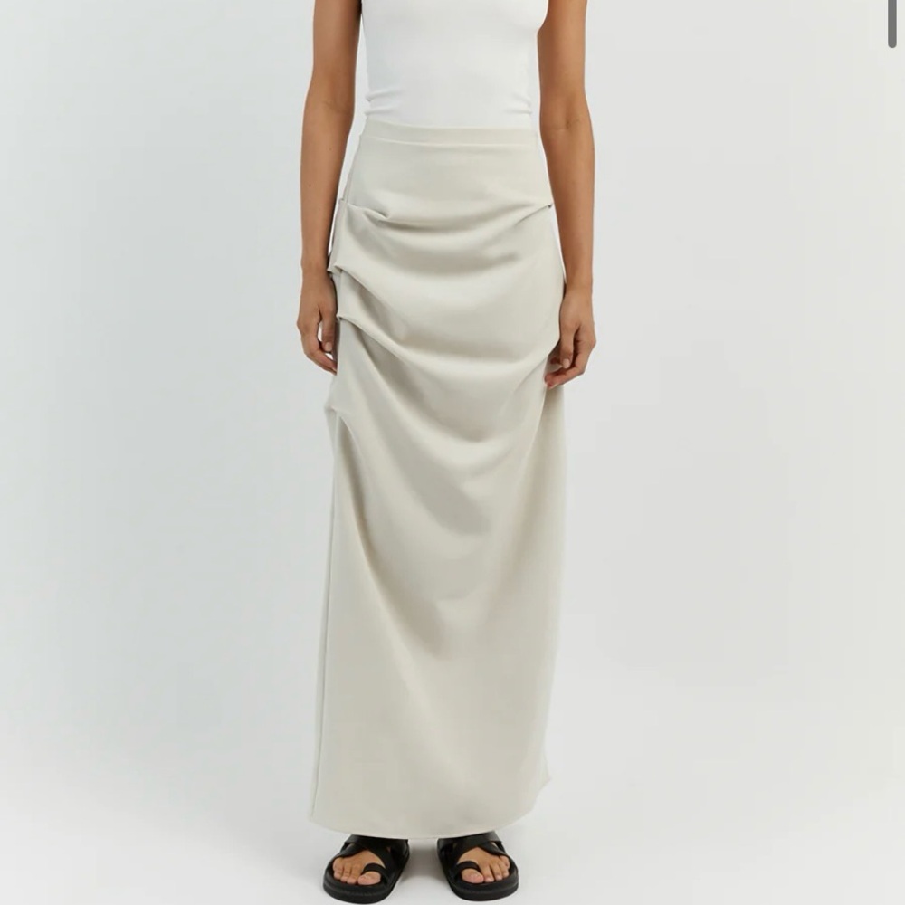 DISSH Cream Ruched Pencil Maxi Skirt